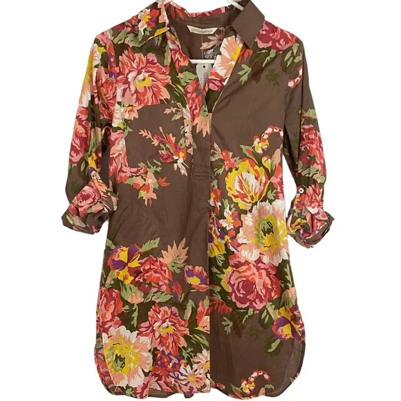 Soft Surroundings tunic floral rolled sleeves side pockets women’s Size XSmall - Picture 2 of 14